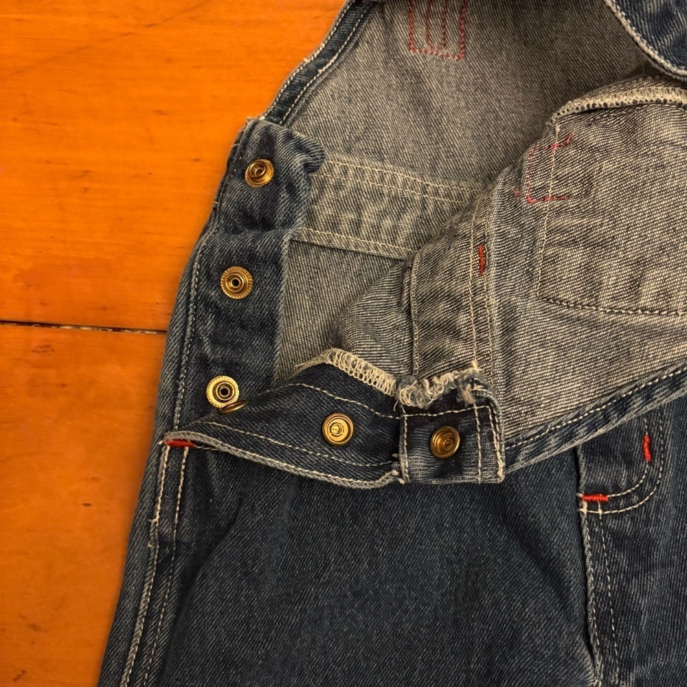 Vintage Kids French Toast 90s Jeans Denim Patchwork Overalls Size 18M - Picture 7 of 8